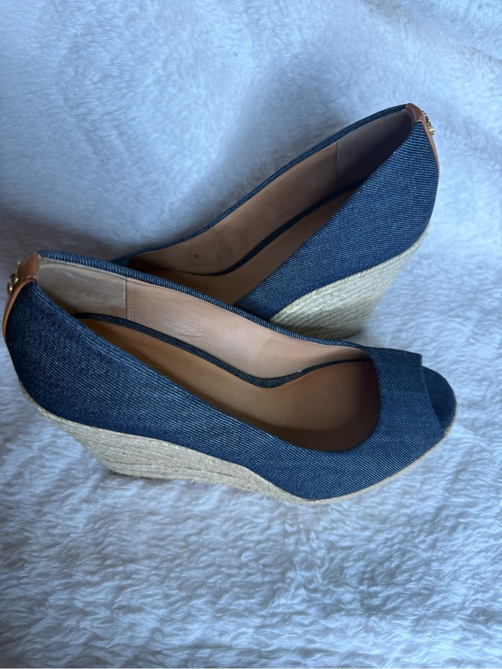 Coach Denim Peep-Toe Espadrille Wedge in Navy - Picture 2 of 10